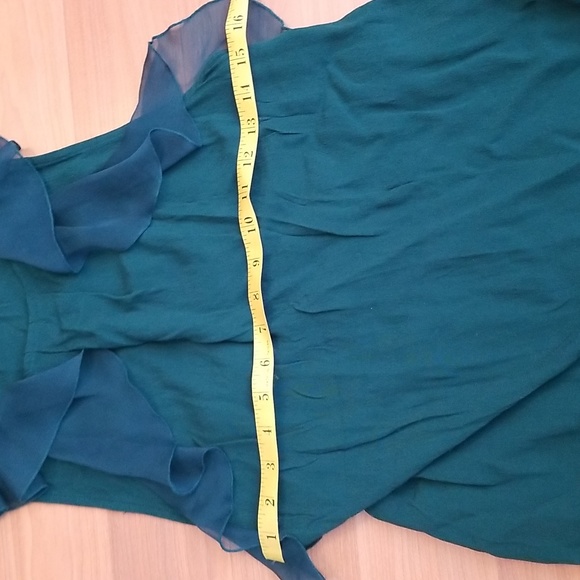 Free People Jade Green Crepe Shift Mini Dress with Ruffles and Side Pockets Sz 6 - Picture 9 of 11